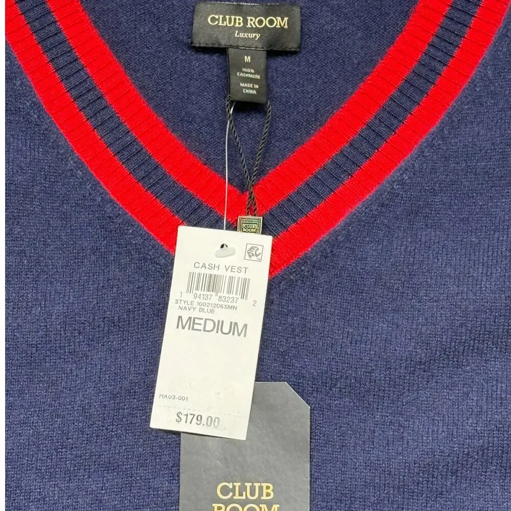 Club Room Men's 100% Cashmere V-Neck Sweater Vest Blue/turquoise Medium $179